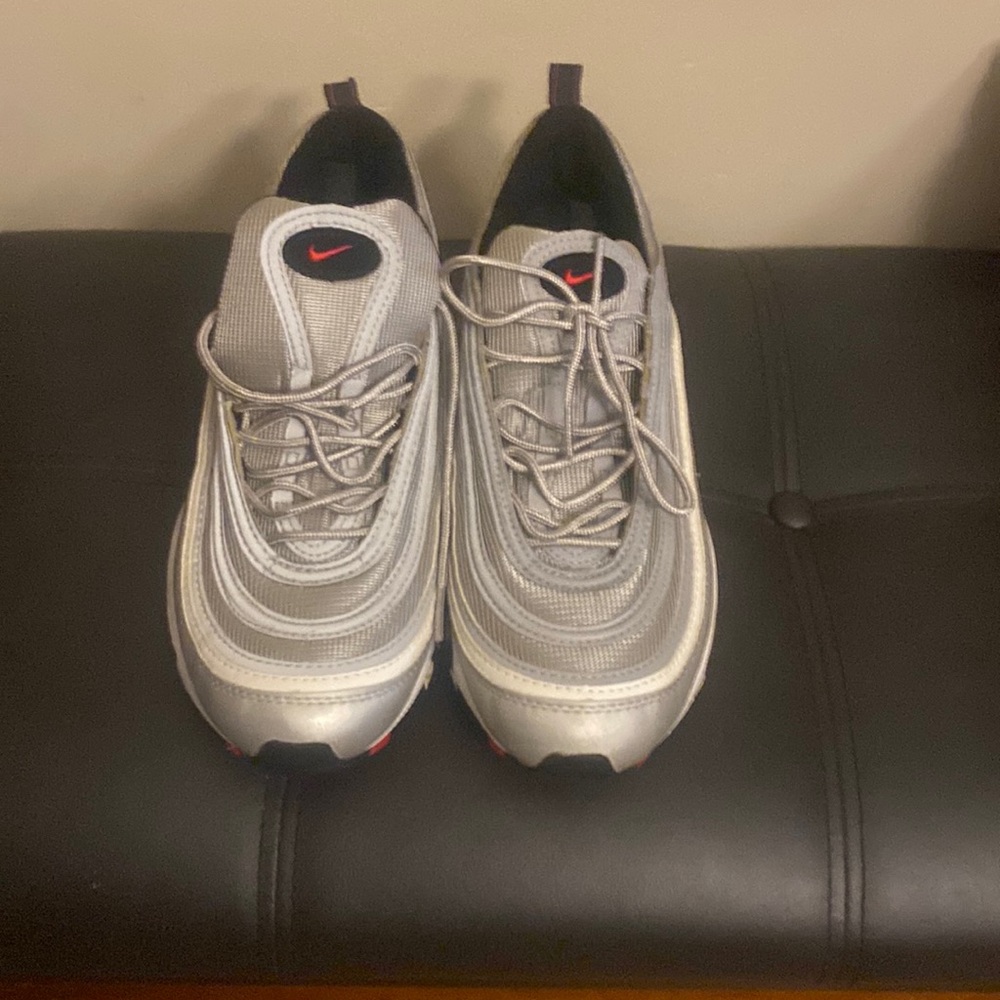 Silver and white air max